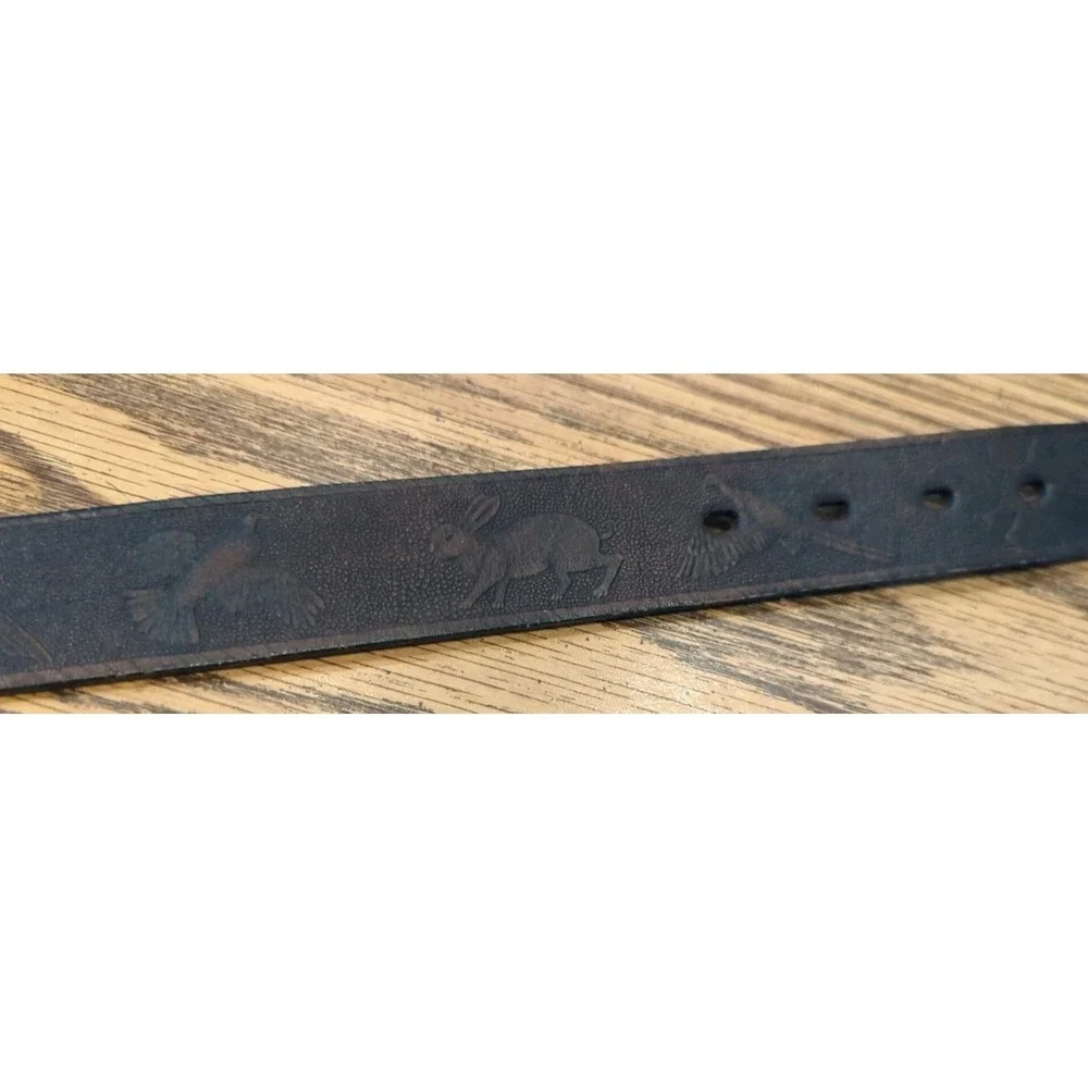 Vintage Leather Ammo Belt Hunting Scene‎ Birds Rabbit Turkey Cowhide Size Medium